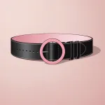 wide black belt with oversized round pink buckle image